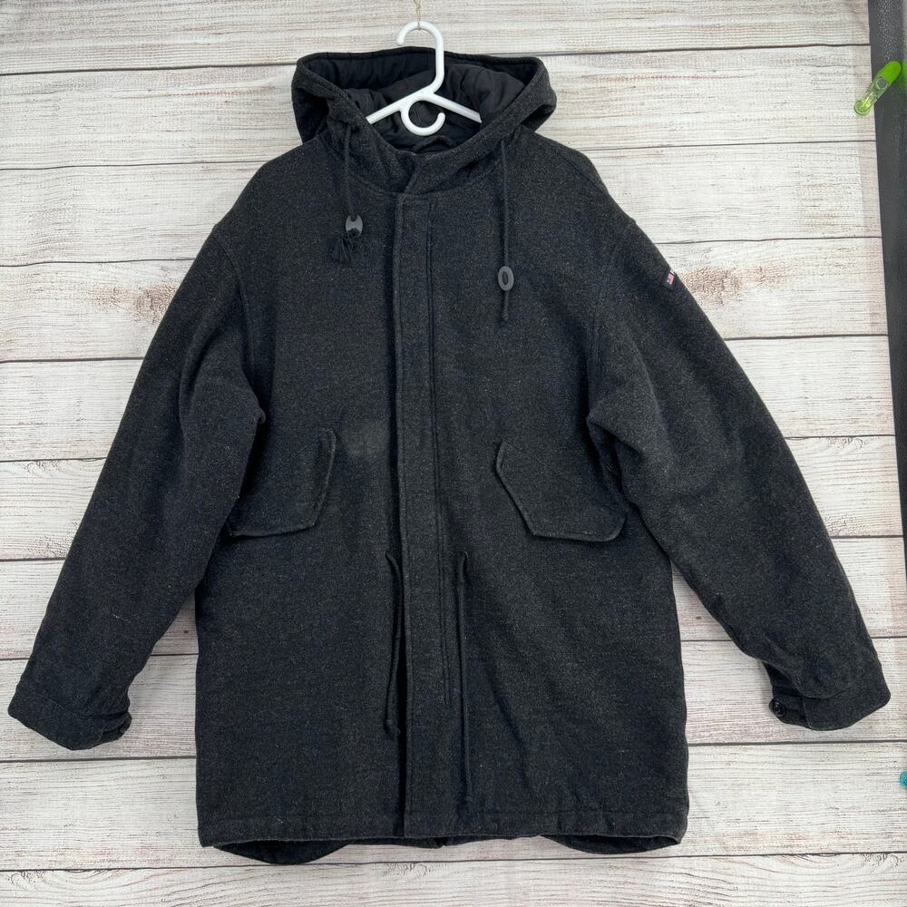 Vintage Polo Jeans Co Ralph Lauren Wool Blend Overcoat Jacket Mens M Black Gray